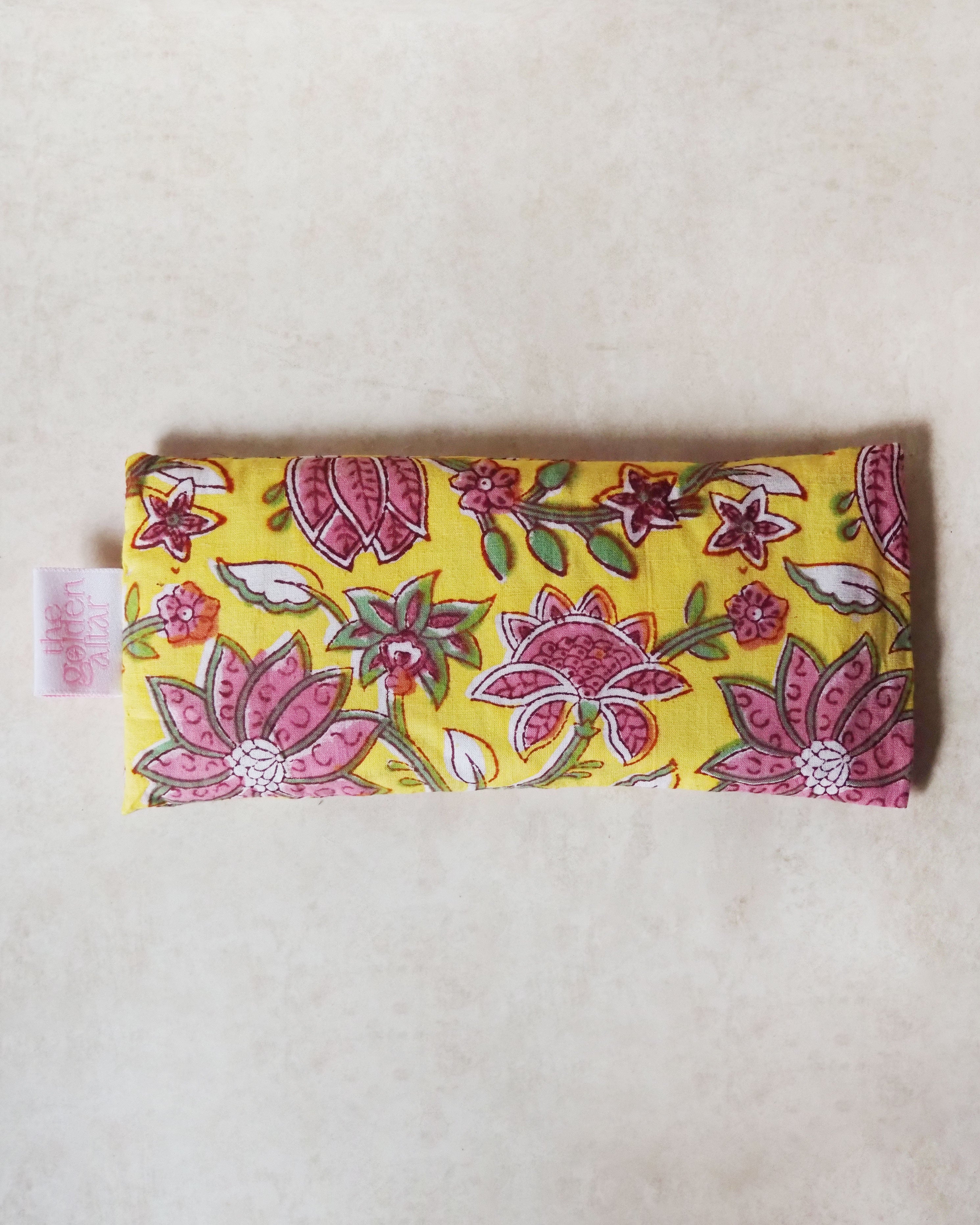 Yellow Block Printed Eye Pillow