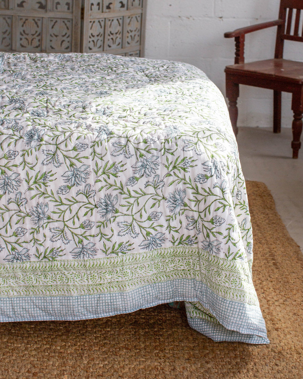 Block Printed Single Padded Quilt - Wilsford