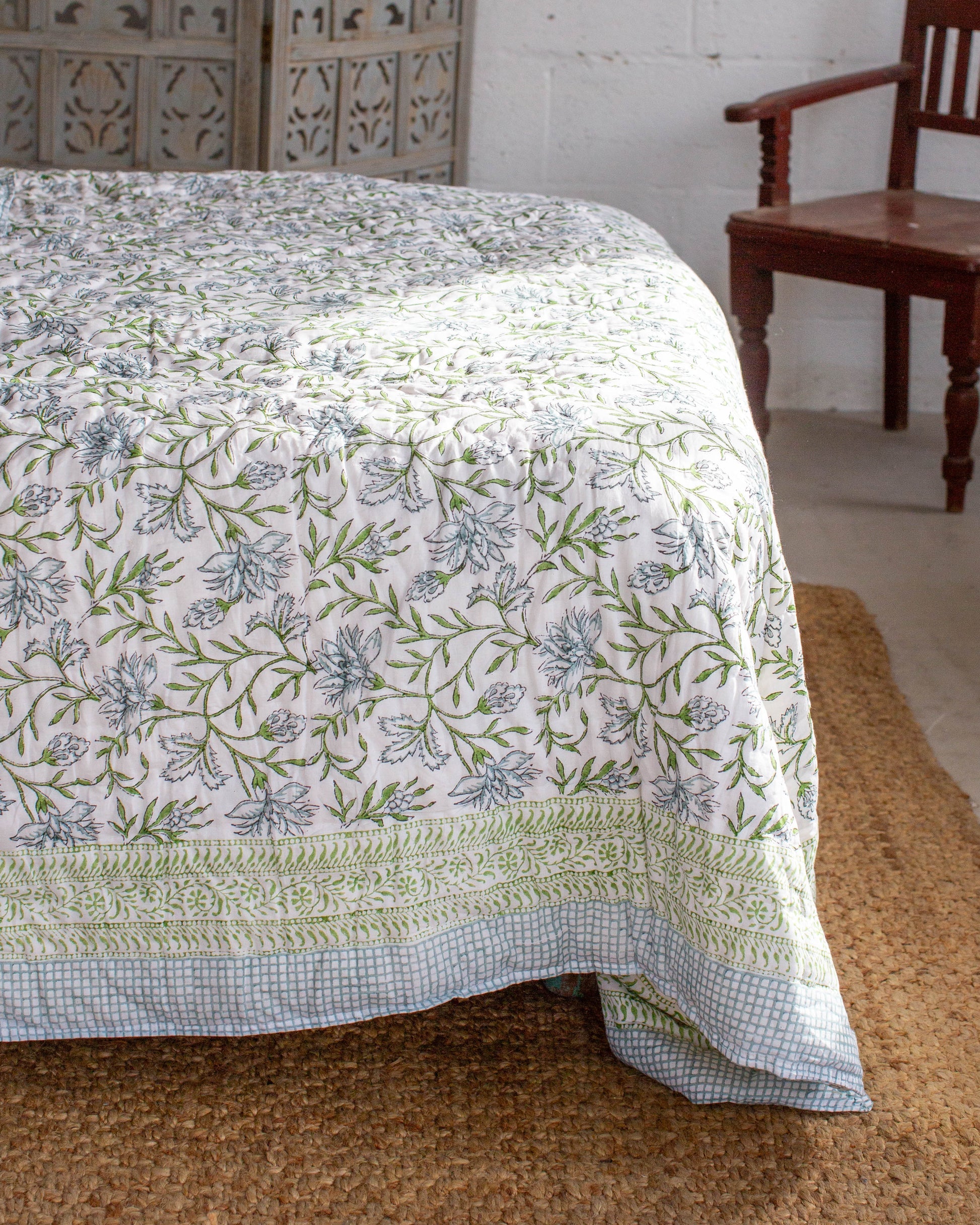 Block Printed Single Padded Quilt - Wilsford